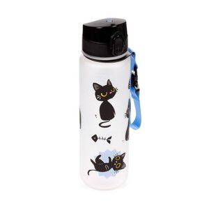 Törhetetlen műanyag palack kupakkal 600 ml – Lucky the Black Cat (macska)-1