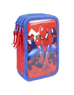 Penál Spiderman metalický třípatrový s vybavením-1
