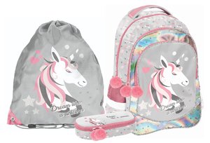 Iskolai szett Unikornis, szürke, 3 darabos-1