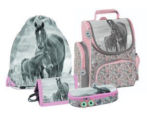 Iskolai szett Lovak, szürke-rózsaszín 4 darabos-1