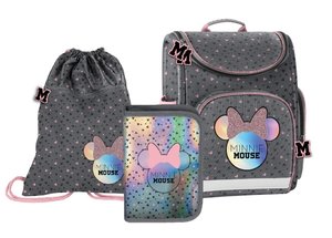 Iskolai szett Minnie Mouse szürke-rózsaszín, 3 darabos, iskolatáskával-1