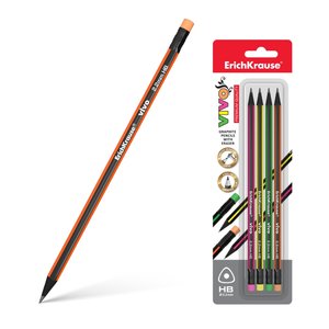Grafit ceruza VIVO® HB, 4 db, háromszögletű, radírral-1