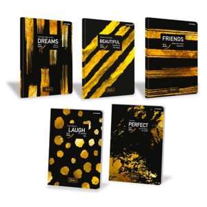 Keményfedeles füzet arany  A5, 96 lap, vonalas, mix-1