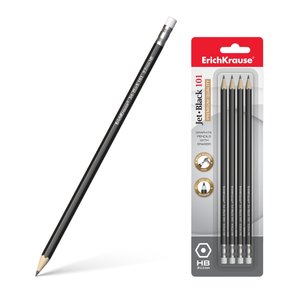 Ceruzák Jet Black 101 HB, 4 db, hatszögletű, radírral-1